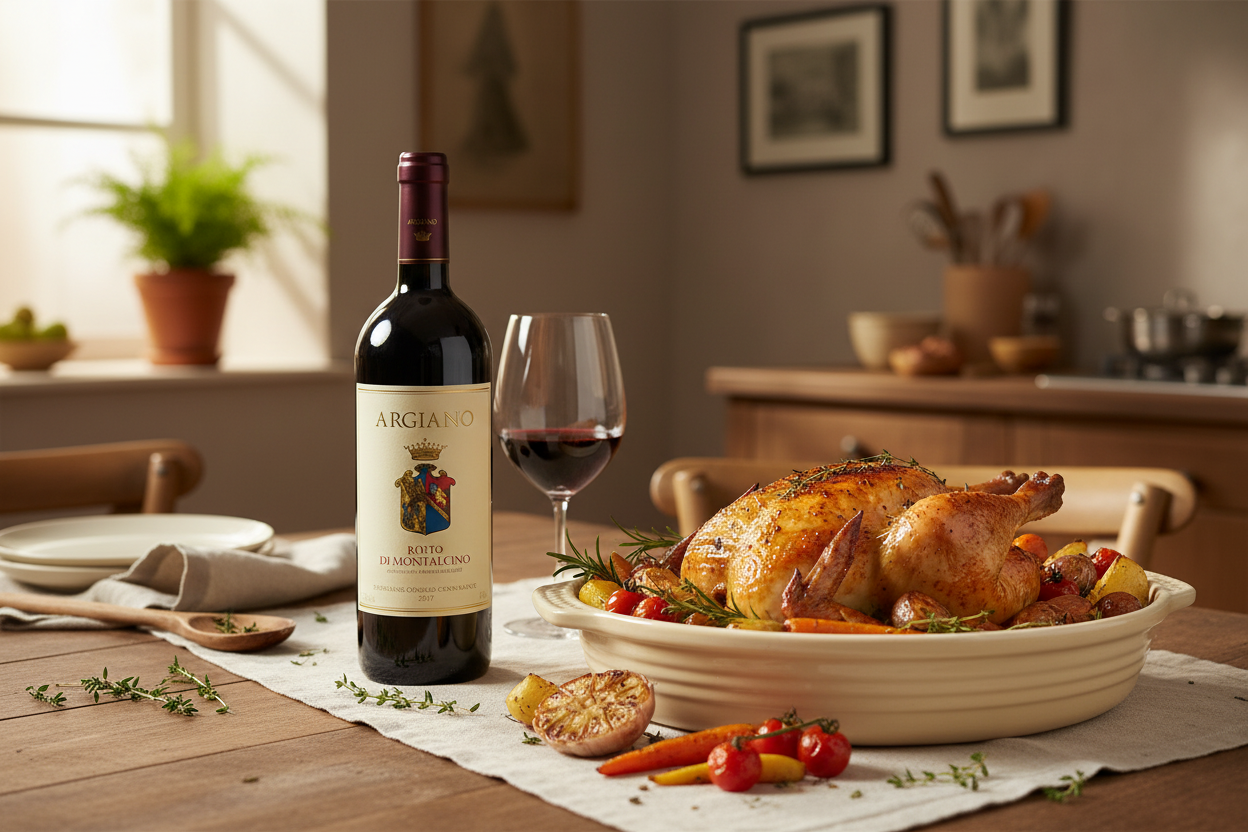 Maridaje Rosso di Montalcino 2023 con carnes blancas asadas