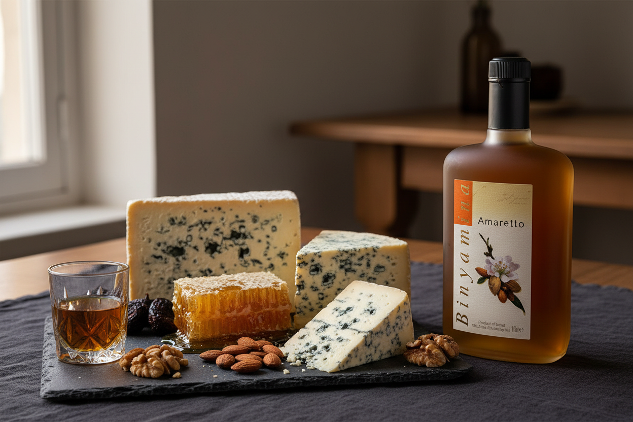 Binyamina Amaretto con quesos azules - maridaje