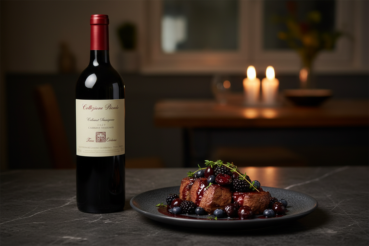 Cabernet Sauvignon Collezione Privata 2020 con venado en salsa de frutos negros - maridaje