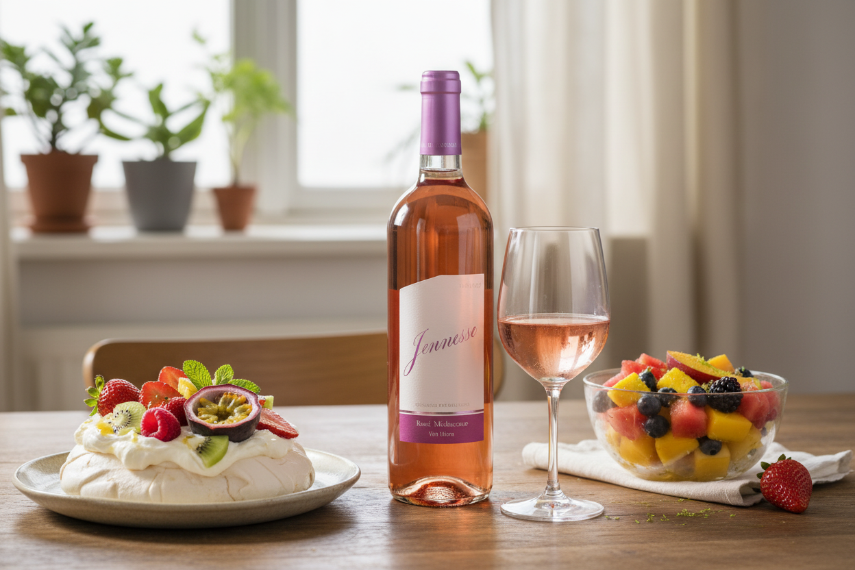 Maridaje Eunesse Pink Moscato con postres de frutas frescas