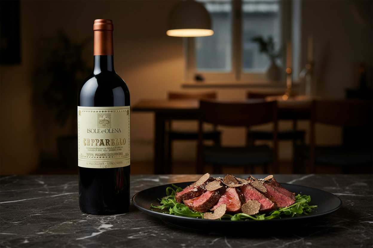 Cepparello 2021 con Tagliata di Manzo y trufa negra - maridaje