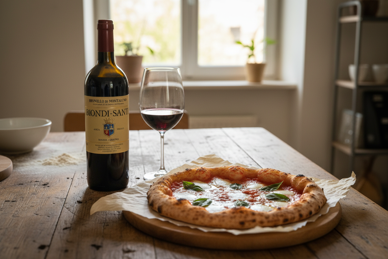 Maridaje Rosso di Montalcino 2021 con pizza artesanal