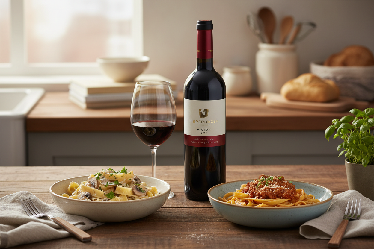 Maridaje Teperberg Vision Merlot con pastas y salsas suaves