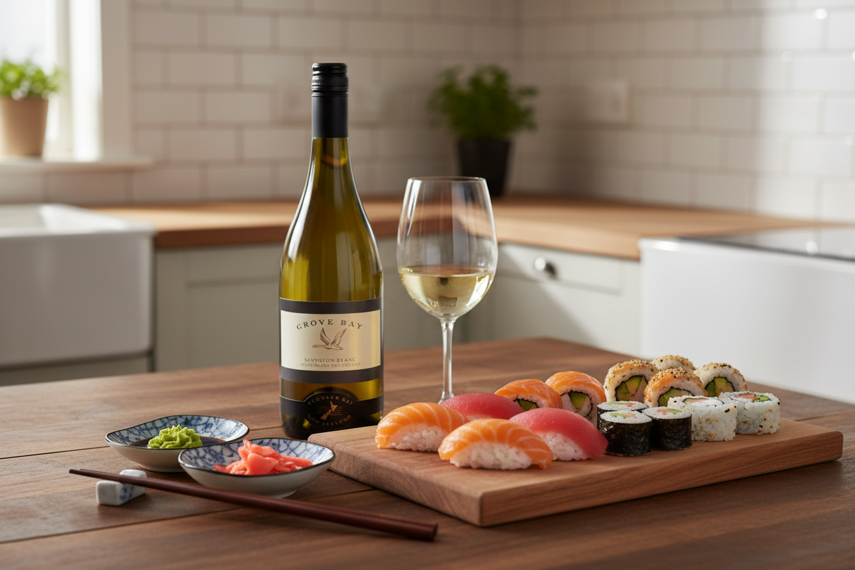 Maridaje Kosher Goose Bay Sauvignon Blanc con sushi