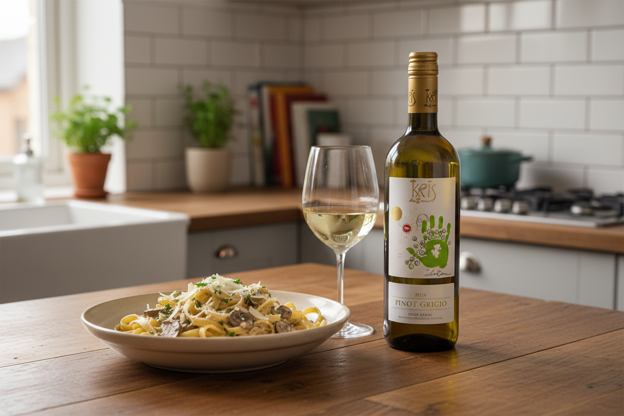 Maridaje Kriss Pinot Grigio 2024 con pasta en salsa blancaslider_item_HiMBLA