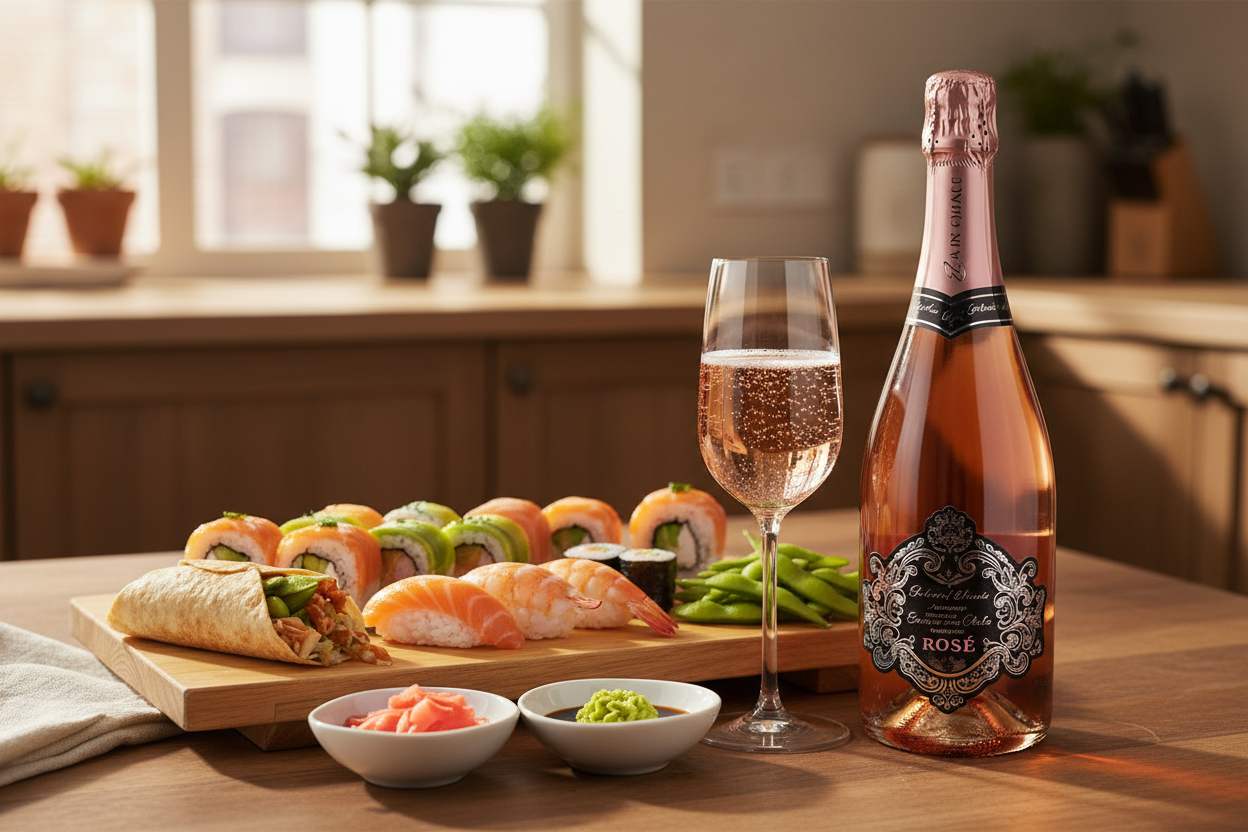 Maridaje Bartenura Rosé Espumoso con sushi