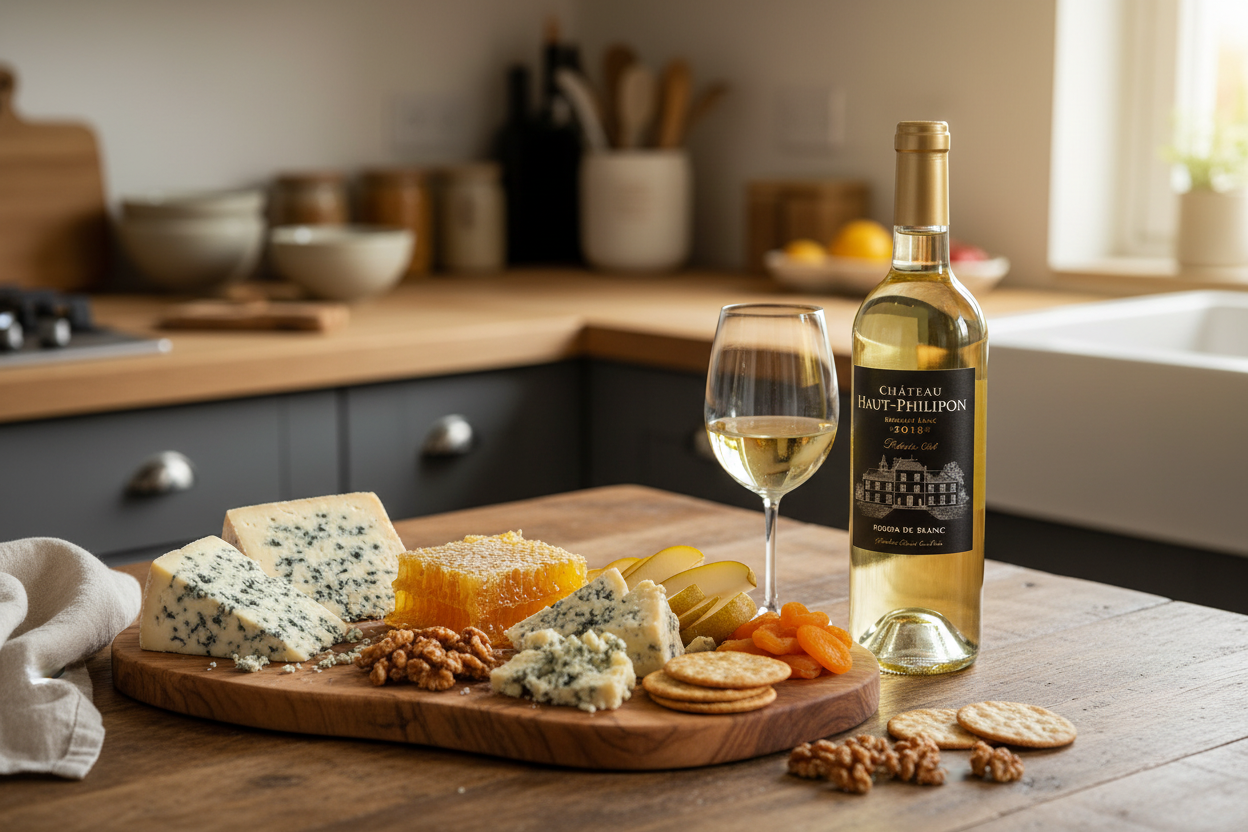 Maridaje Kosher Chateau Haut Philippon Bordeaux Semi Sweet con quesos azules