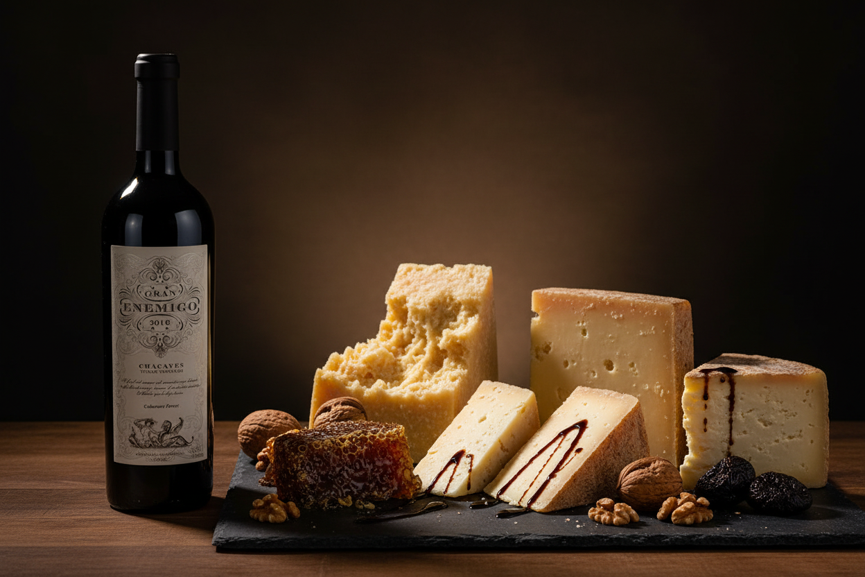 Gran Enemigo Chacayes 2018 con quesos de pasta dura muy maduros - maridaje