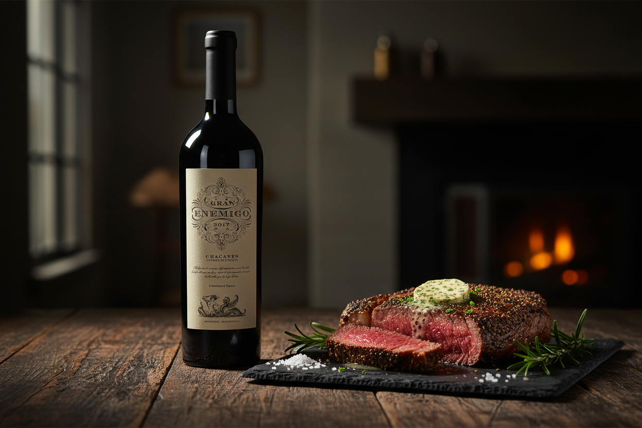 Gran Enemigo Chacayes 2017 con ojo de bife a la pimienta - maridaje