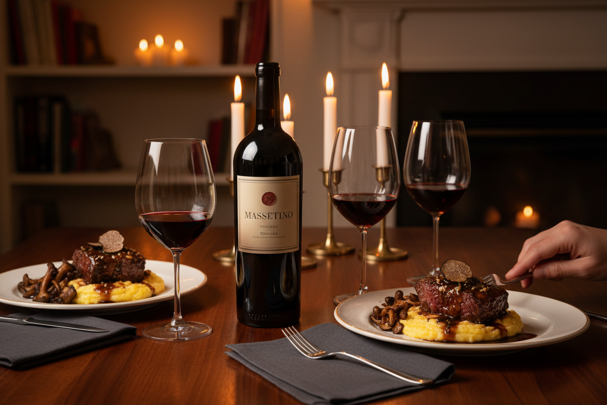 Maridaje Massetino 2022 costillas wagyu con trufa en casa
