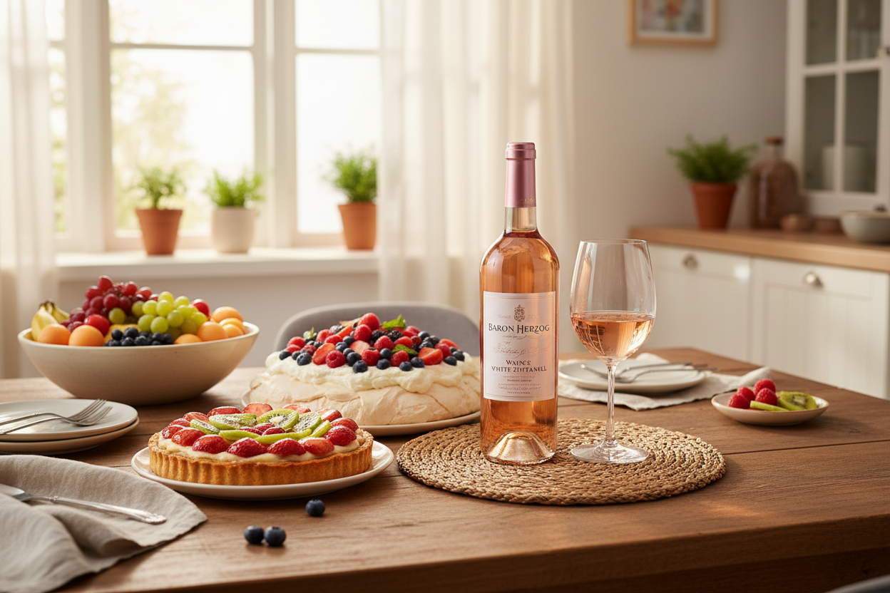 Maridaje Baron Herzog White Zinfandel con postres de frutas frescas