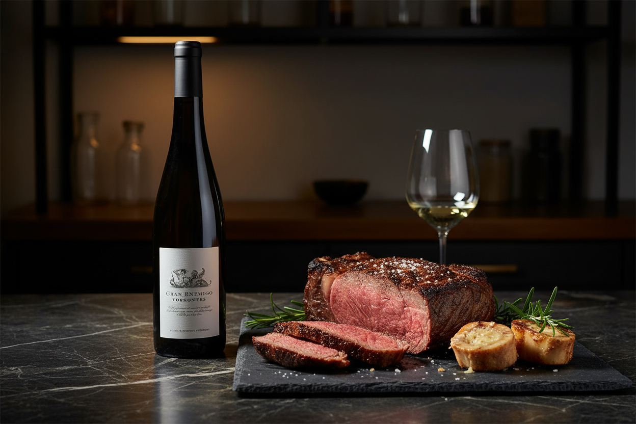 Gran Enemigo Torrontes 2019 con cortes de carne madurados Aged Beef - maridaje
