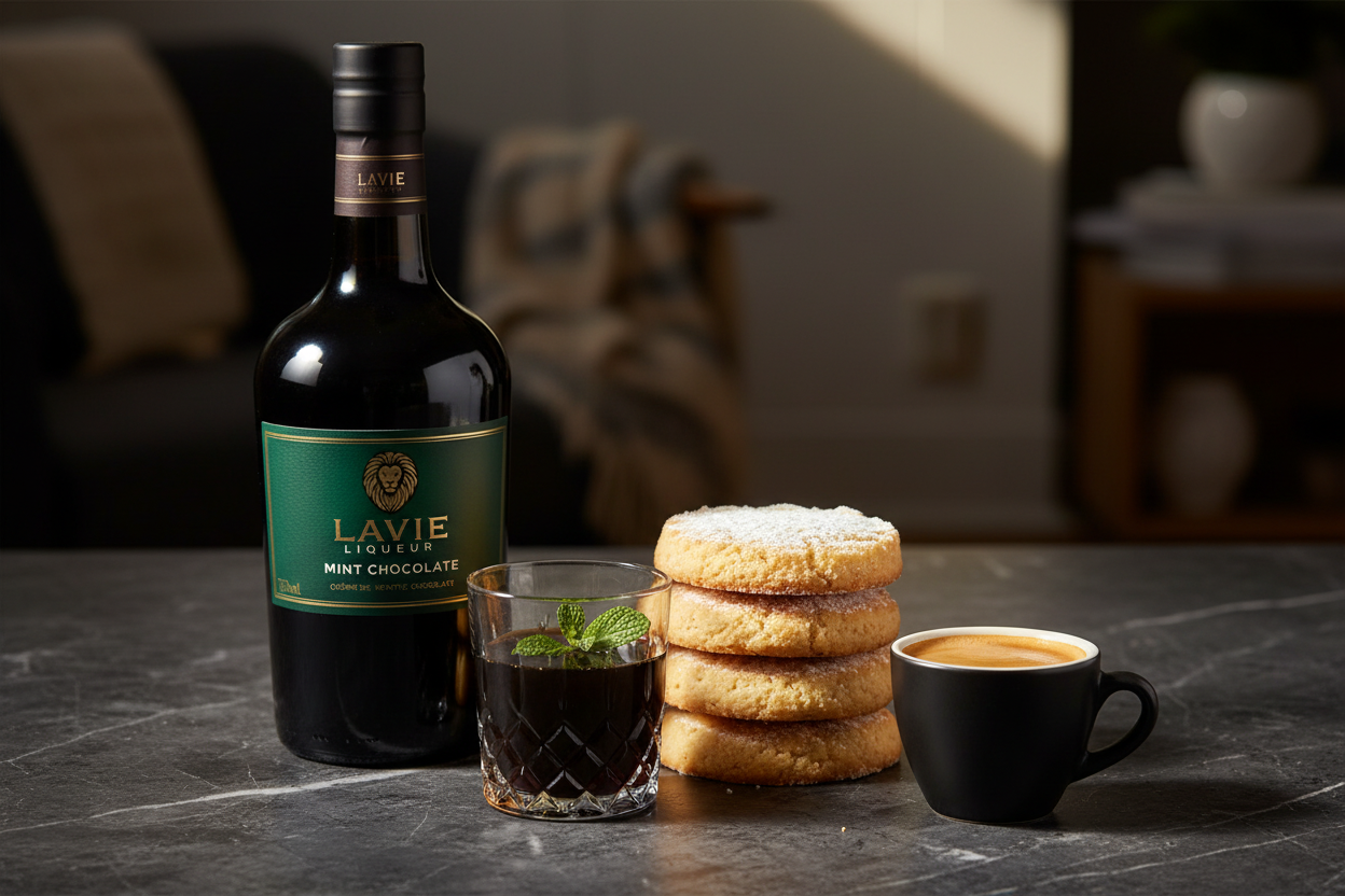 Lavie Mint Chocolate con galletas de mantequilla y café expreso
