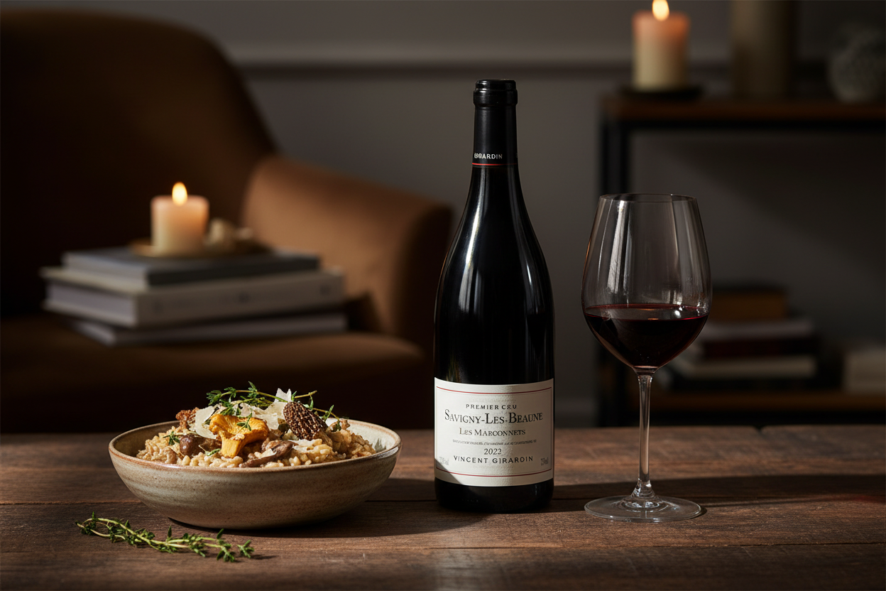 Maridaje Savigny-lès-Beaune 2022 con risotto de hongos silvestres