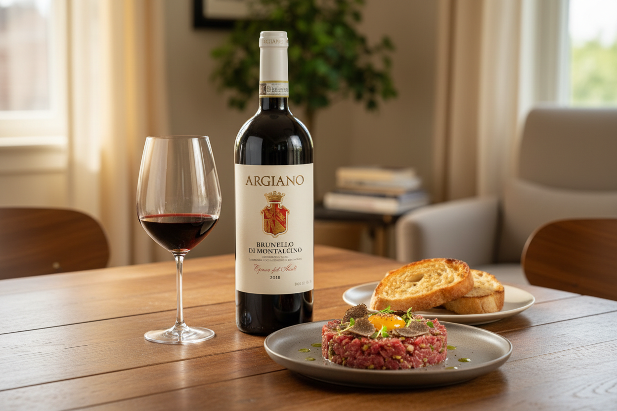 Maridaje Brunello di Montalcino Vigna del Suolo Magnum 2018 con tartar de ternera y trufa negra