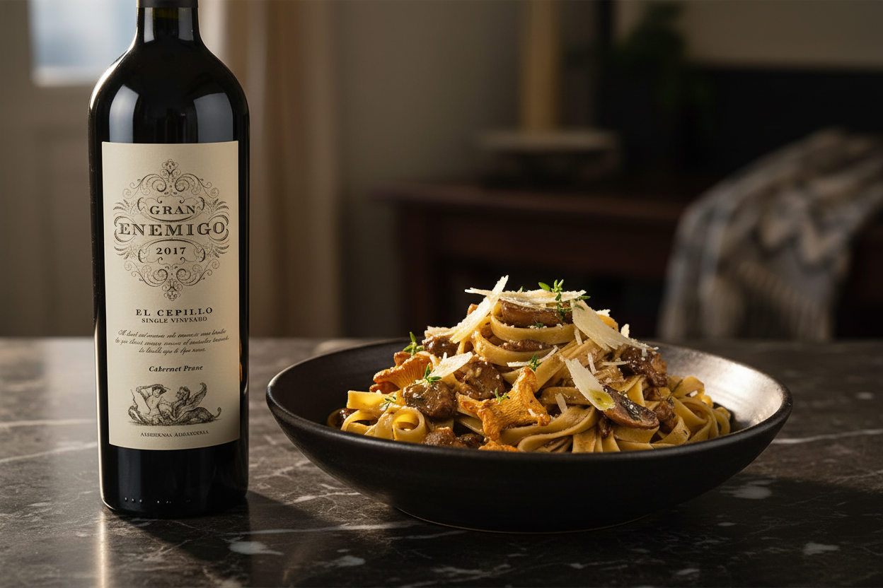 Gran Enemigo El Cepillo 2017 con pasta y salsa de hongos frescos - maridaje