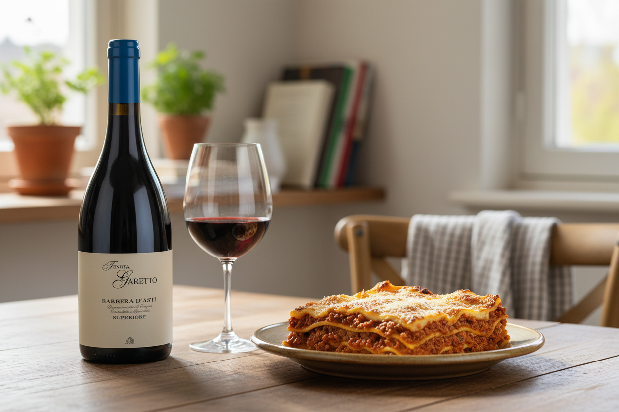 Maridaje Barbera d'Asti Superiore 2021 con lasaña