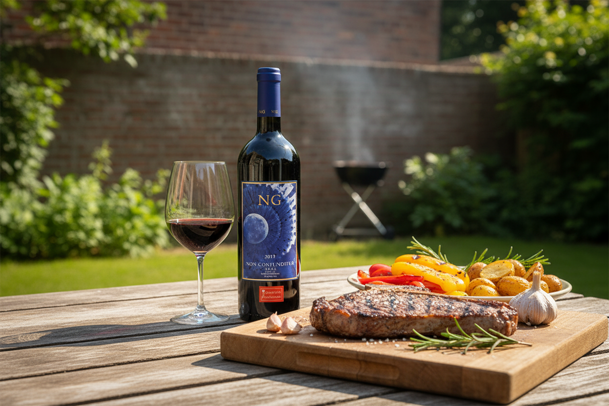Maridaje Vino Tinto Non Confunditur 2023 con carnes rojas a la parrilla