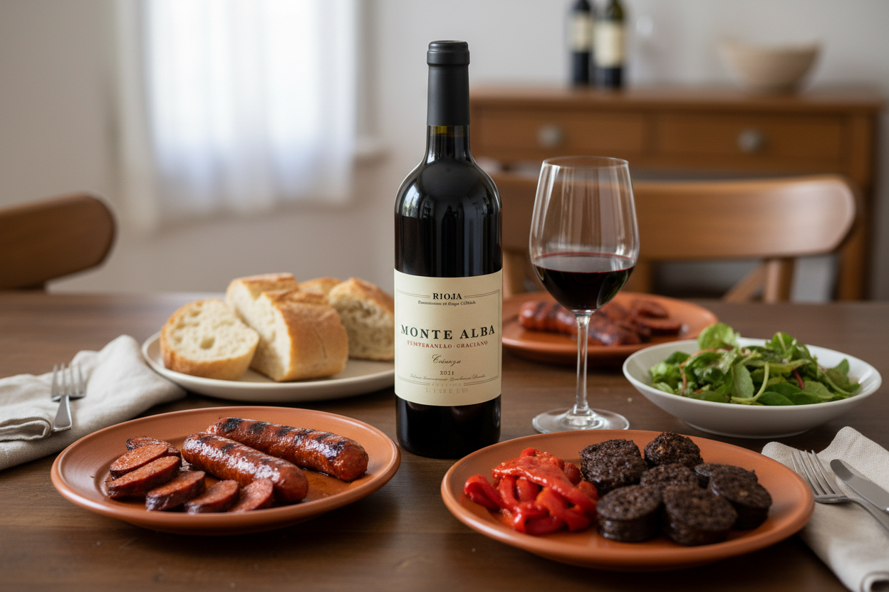 Maridaje Monte Alba Crianza chorizo y morcilla en casa