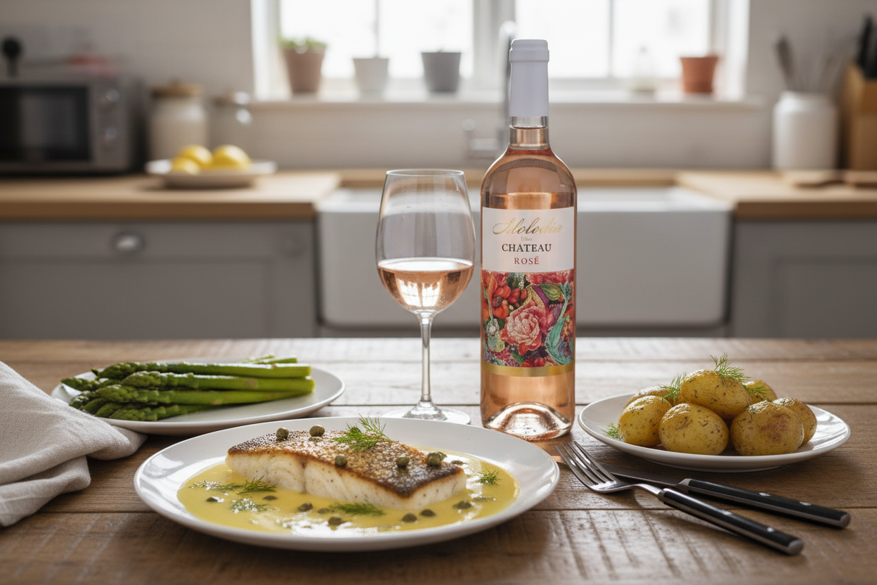 Maridaje Melodie du Chateau Rosé con pescados blancos en salsa de mantequilla