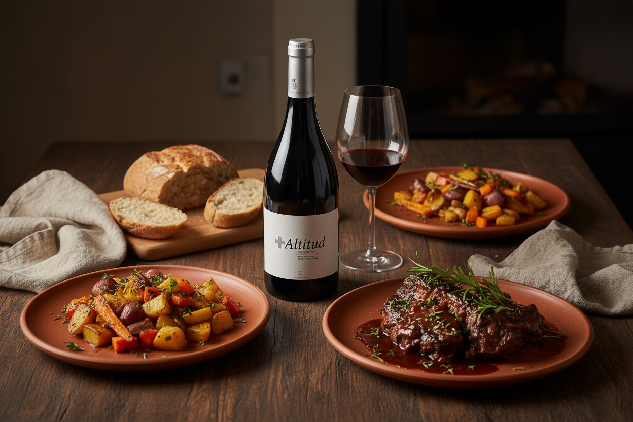 Maridaje Más Altitud 2021 jabalí braseado Priorat en casa
