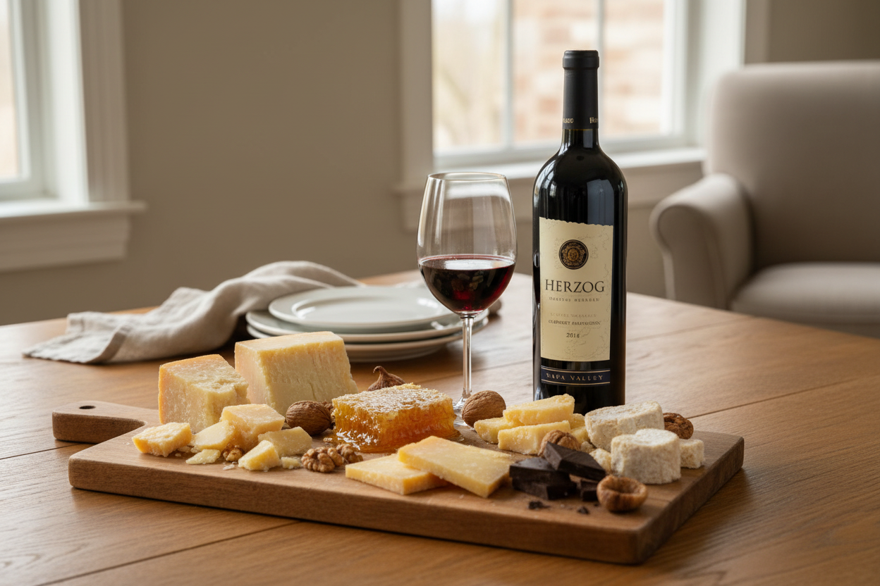 Maridaje Kosher Herzog Napa Valley Cabernet con quesos curados intensos