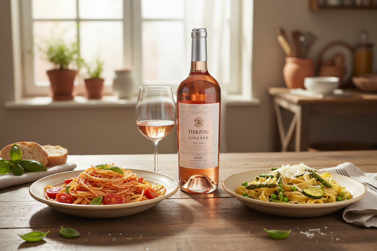 Maridaje Baron Herzog Lineage Rosé con pasta y salsas ligeras de tomate o vegetales