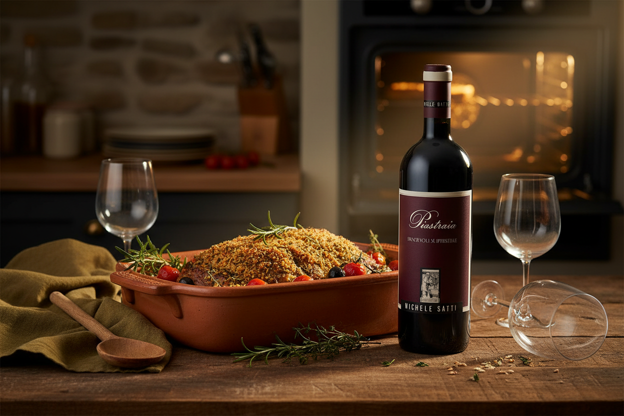 Piastraia 2020 con carnes al horno con hierbas mediterráneas - maridaje