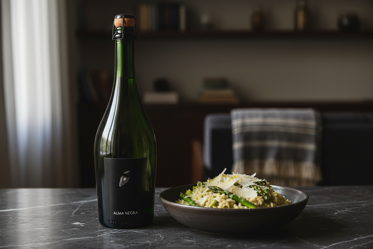 Alma Negra Blanc de Blanc 1500ml con risotto de espárragos - maridaje