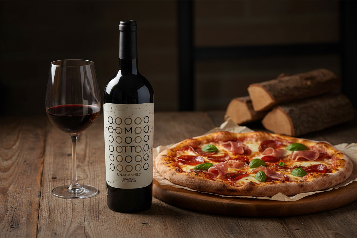 Motto Unabashed Zinfandel - Maridaje con Pizza de Carnes Frías al Horno de Leña