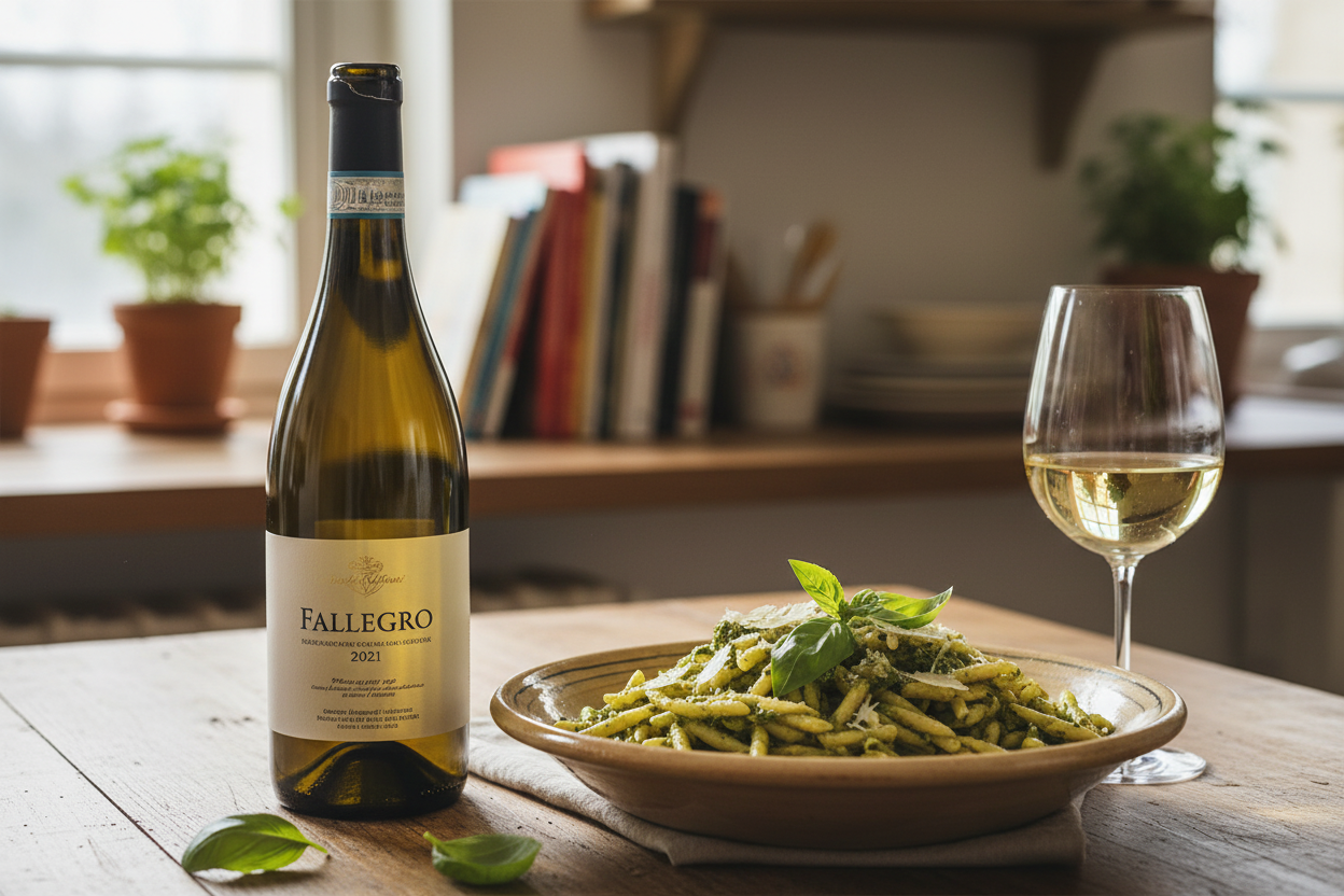 Maridaje Fallegro 2021 con pasta al pesto de albahaca