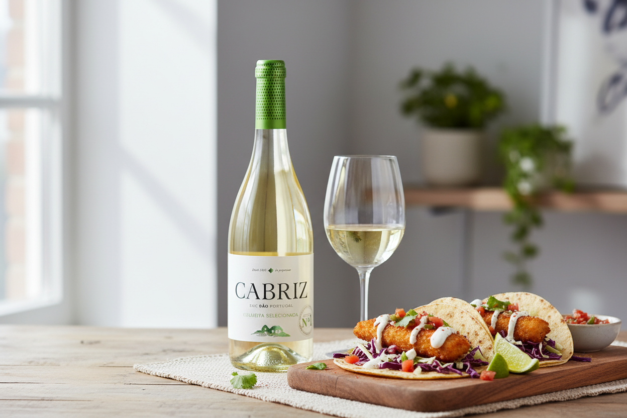 Maridaje Cabriz Branco con Tacos de Pescado