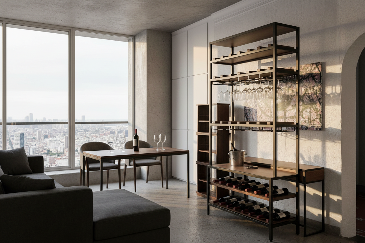 Mueble Bar Industrial Nogal en departamento moderno