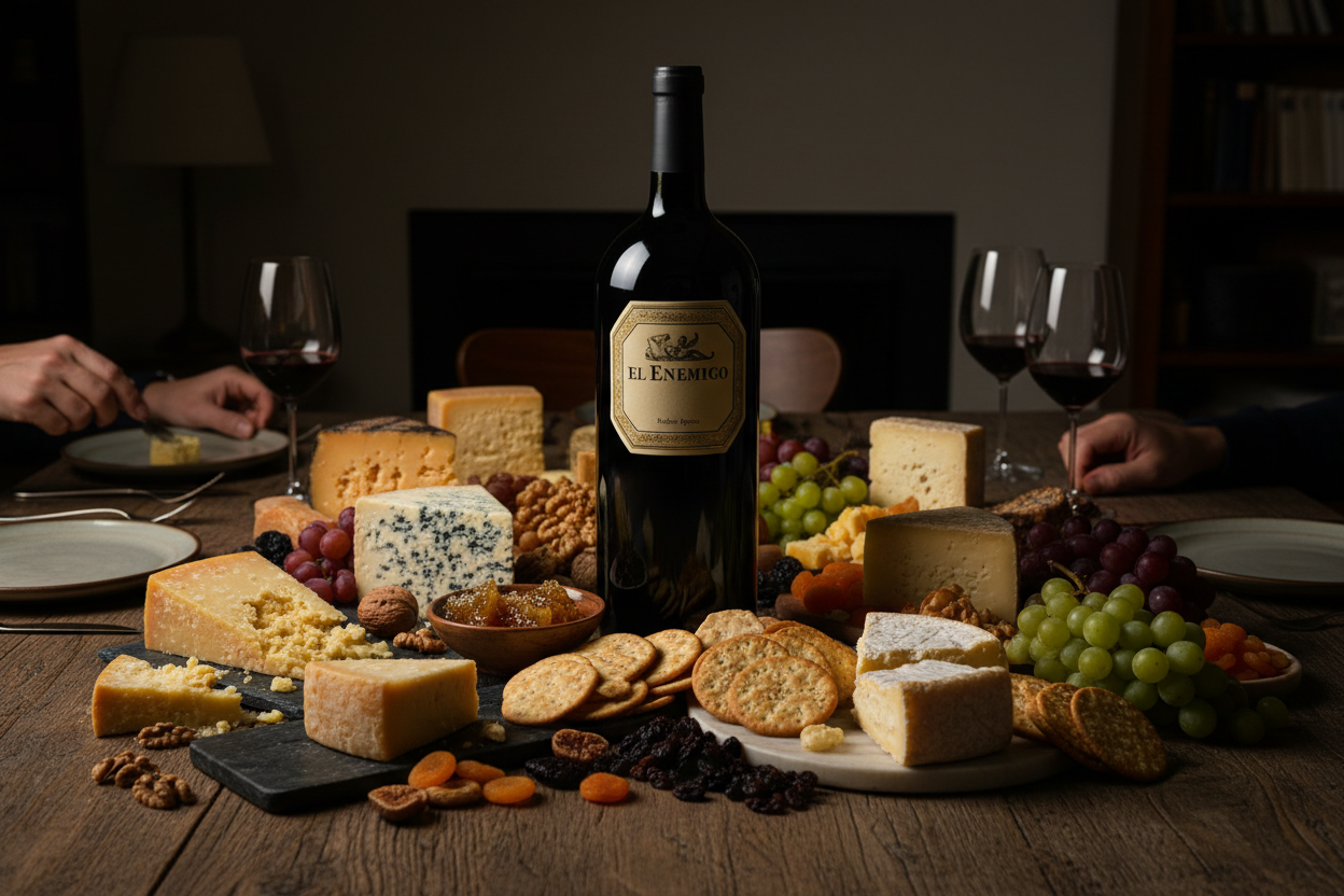 El Enemigo Malbec 3000ml con banquete de quesos internacionales maduros - maridaje