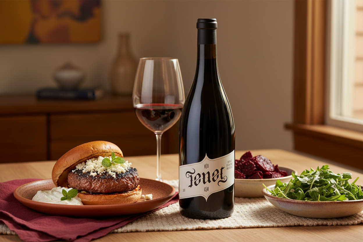 Maridaje Tenet GSM burger de cordero casual en casa