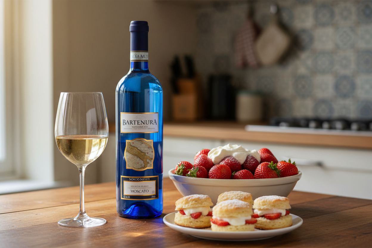 Maridaje Kosher Bartenura Moscato d'Asti con fresas con crema