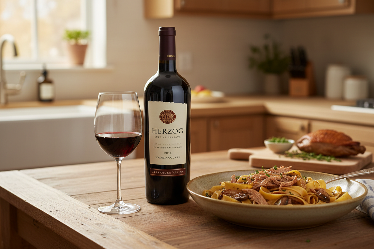 Maridaje Baron Herzog Alexander Valley Cabernet con pasta y pato confitado