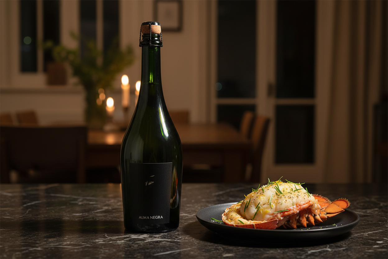 Alma Negra Blanc de Blanc 1500ml con langosta a la mantequilla - maridaje