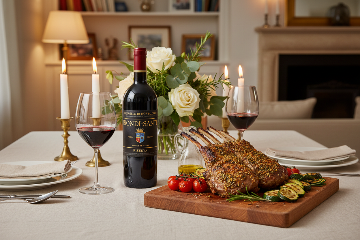 Maridaje Brunello di Montalcino Riserva 2013 con cordero a la brasa con hierbas mediterráneas