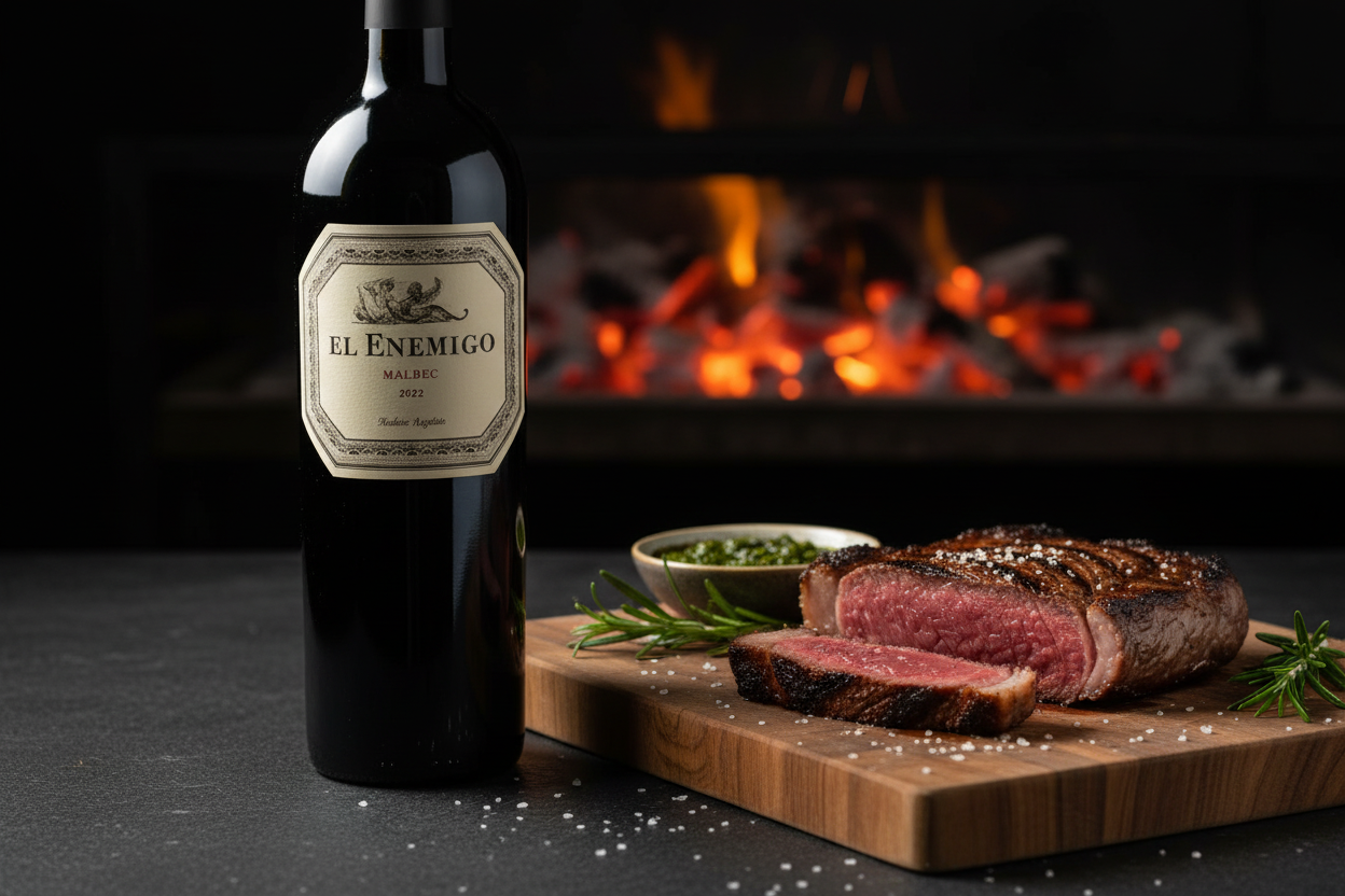 El Enemigo Malbec 2022 con ojo de bife a las brasas - maridaje