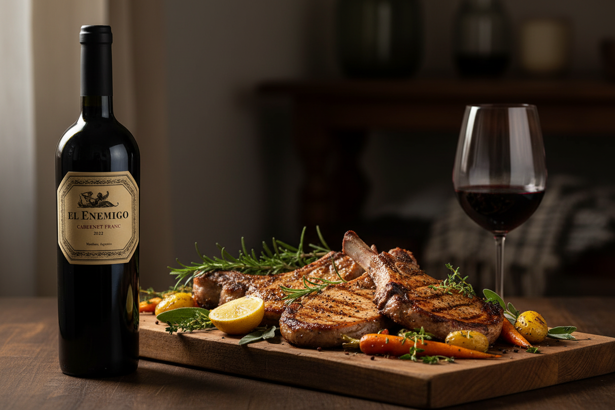 El Enemigo Cabernet Franc 2022 con cerdo a la parrilla y hierbas frescas - maridaje