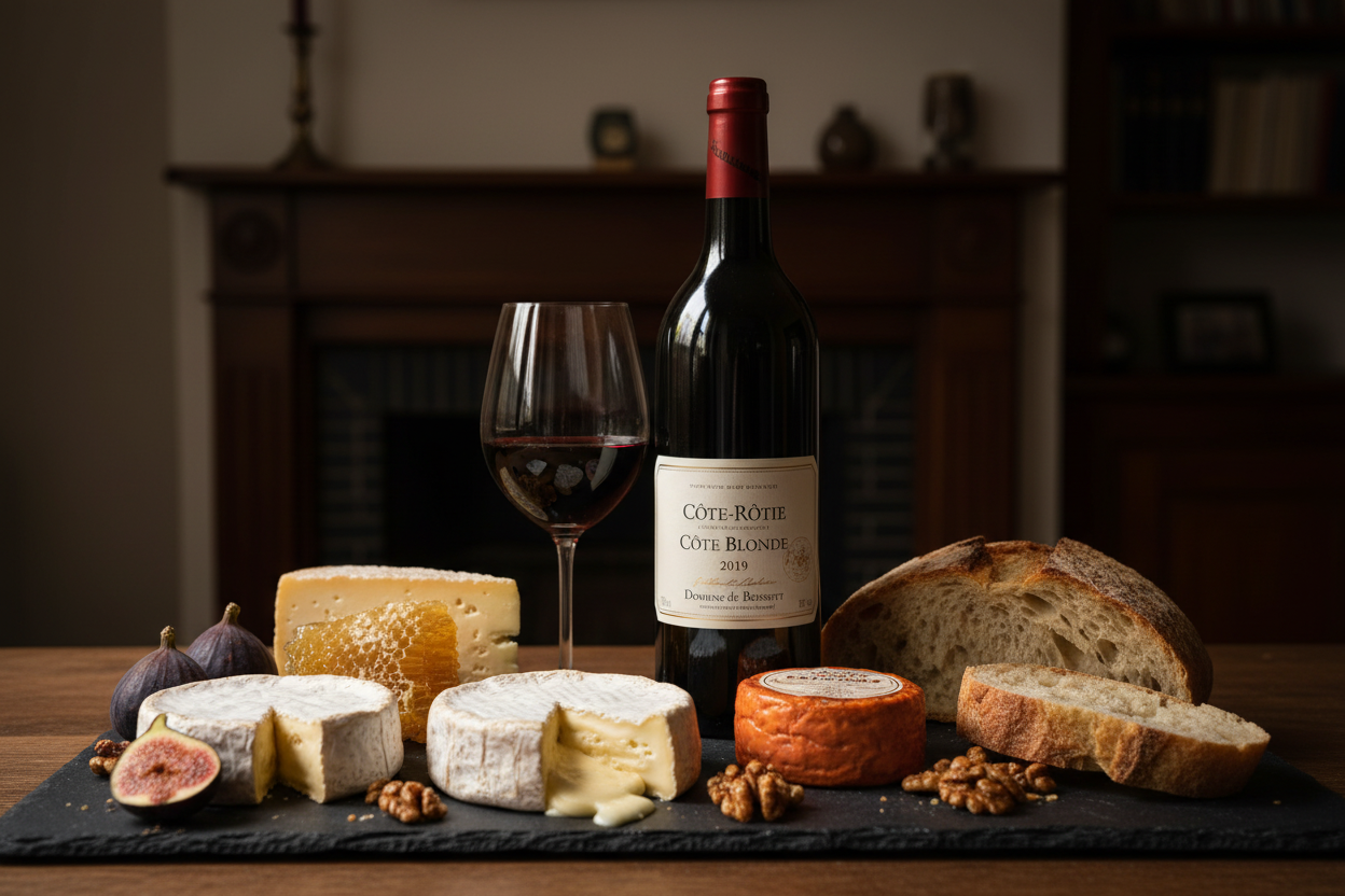 Maridaje Côte-Rôtie Côte Blonde 2019 con quesos de pasta blanda intensos Brie de Meaux