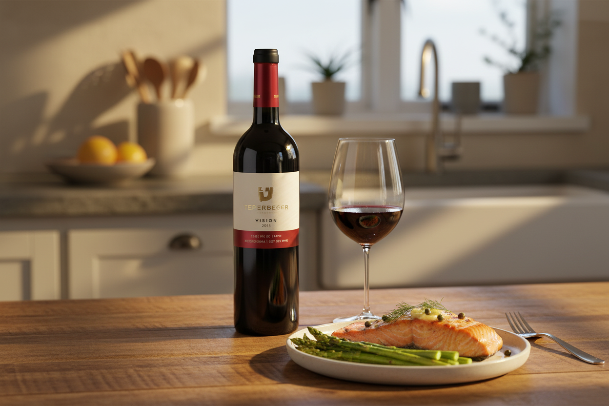 Maridaje Teperberg Vision Merlot con salmón a la parrilla