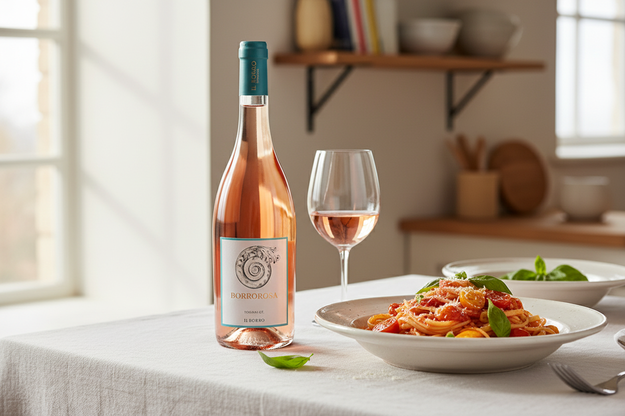 Borrorosa 2023 con pasta y salsa ligera de tomate - maridaje