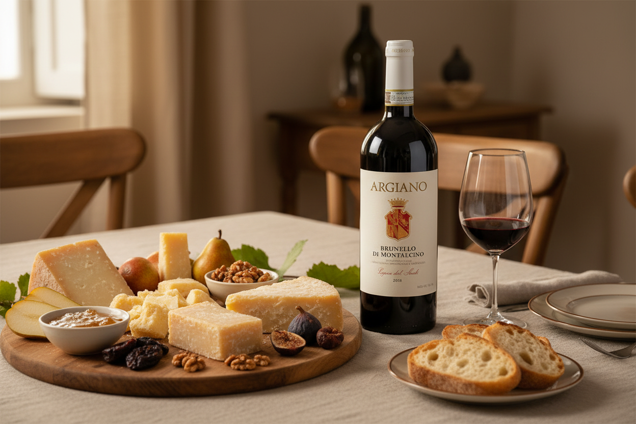 Maridaje Brunello di Montalcino Vigna del Suolo Magnum 2018 con quesos maduros Pecorino Toscano