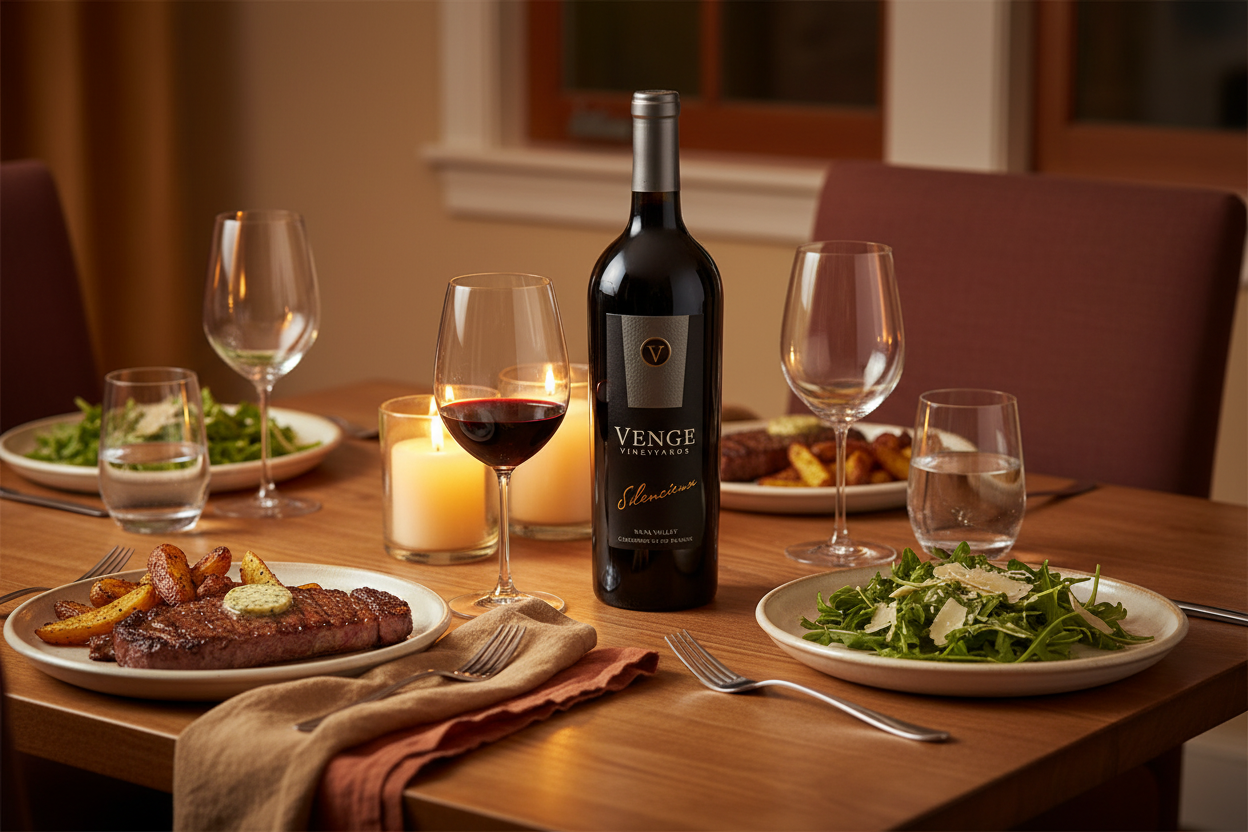 Maridaje Venge Silencieux Cabernet New York strip cena casual en casa