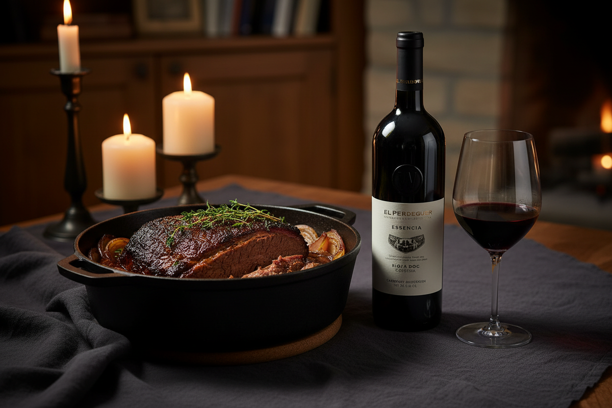 Maridaje Teperberg Essence Cabernet Sauvignon Kosher con brisket de larga cocción