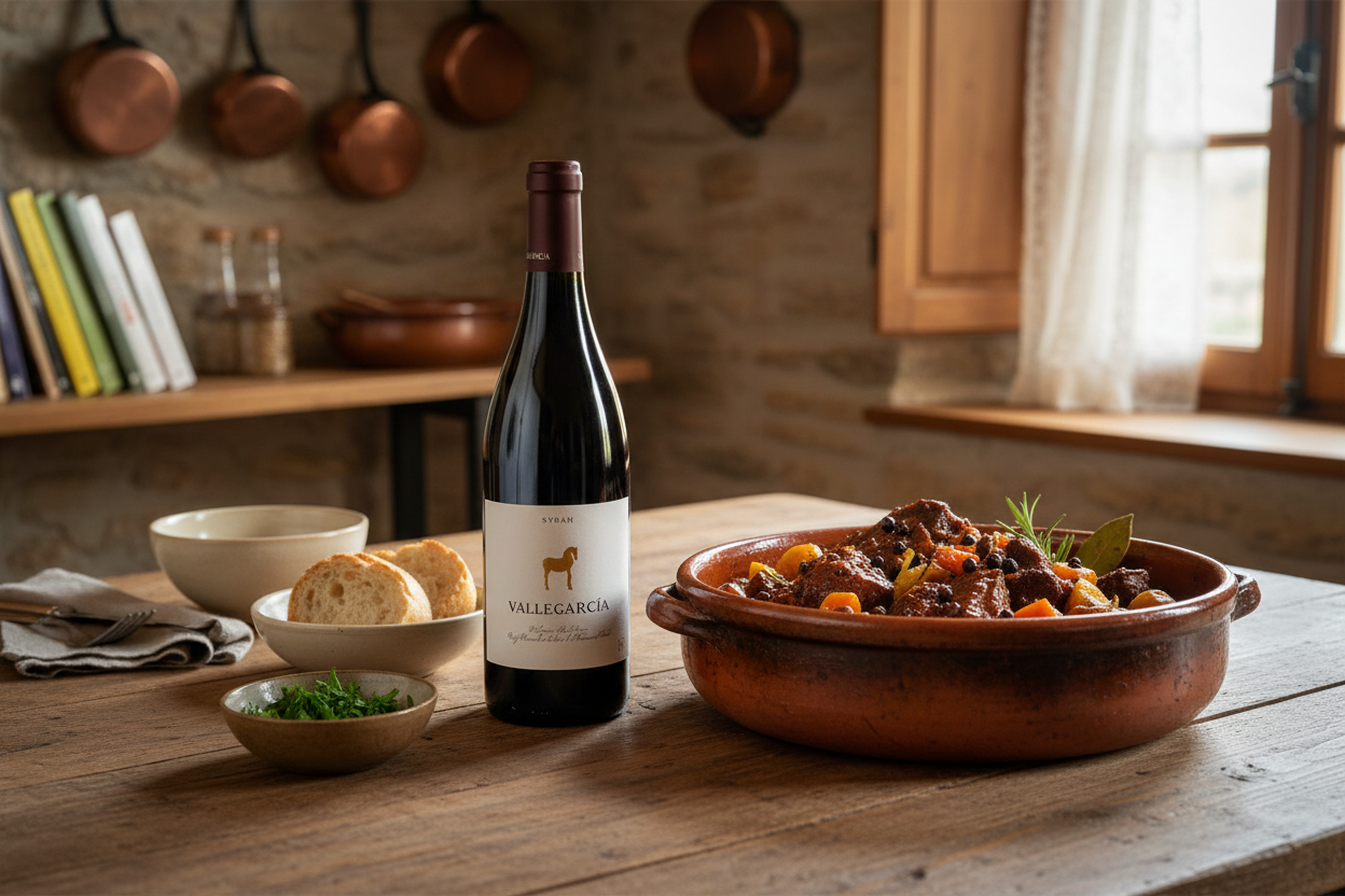 Jabalí estofado con Vallegarcía Syrah 2022