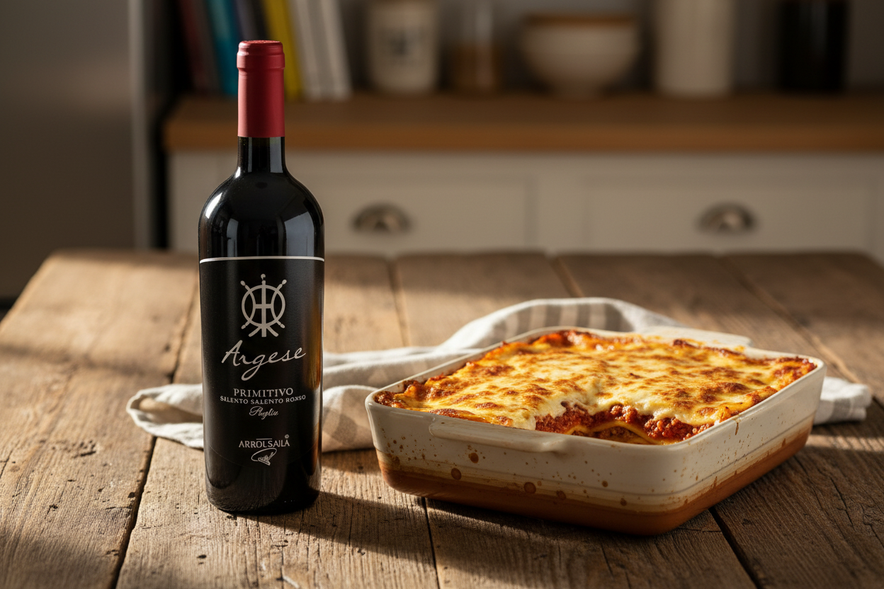 Lasaña boloñesa con Argese Primitivo