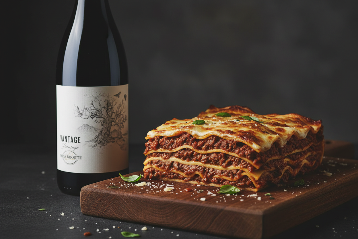Lasaña con Vantage Pinotage
